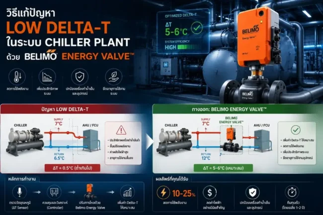 วิธีแก้ปัญหา Low Delta T ในระบบ Chiller Plant ด้วย Belimo Energy Valve วิธีแก้ปัญหา Low Delta T ในระบบ Chiller Plant ด้วย Belimo Energy Valve