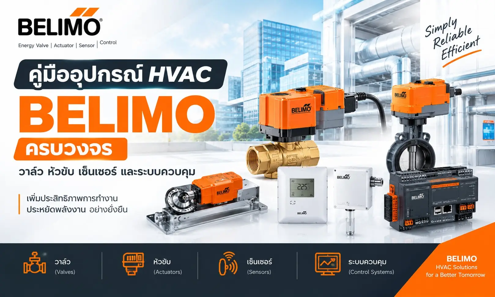 คู่มืออุปกรณ์ HVAC Belimo ครบวงจร วาล์ว หัวขับ เซ็นเซอร์ และระบบควบคุม